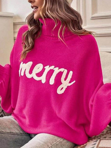 1732404 Long Sleeves Loose Contrast Color Printed Split-Joint High Neck Sweater Tops