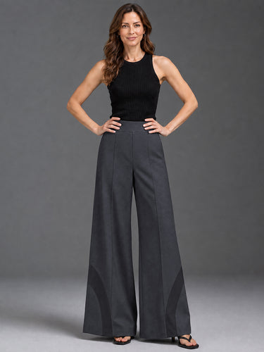 Split-Joint Pockets Elasticity Contrast Color Wide Leg High Waisted Trousers Pants