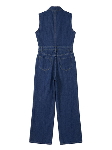 Loose Plus Size Buttoned Pockets Solid Color Split-Joint Stand Collar Jumpsuits