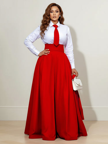 1723190 Elasticated Waist High Waisted Big Hemline Pleated Pockets Solid Color Zipper Skirts Bottoms