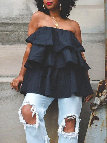 A-Line Loose Elasticity Layered Ruffled Solid Color Tube Vest Top