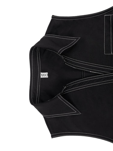 Loose Sleeveless Line Solid Color Lapel Vest Top