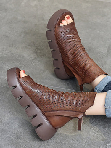 1133269 High-Top Open Toe Mesh Zipper Platform Shoes Sandals