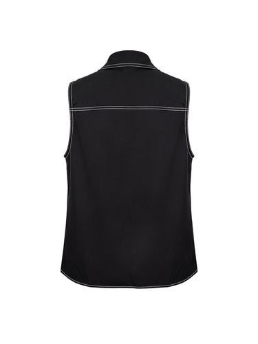 Loose Sleeveless Line Solid Color Lapel Vest Top