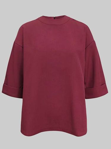 Long Sleeves Loose Solid Color Round-Neck Hoodies&Sweatshirt Tops