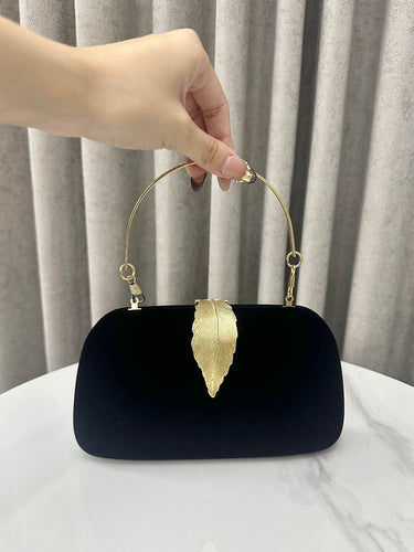 1740419 Chains Leaves Shape Lock Pleated Crossbody Bags Evening Bags & Clutches