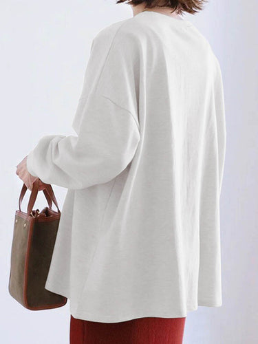1740473 Long Sleeves Loose Solid Color Sweatshirt Tops