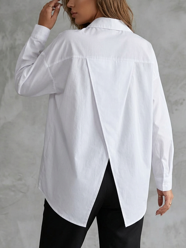1782782 Long Sleeves Loose Buttoned Solid Color Split-Back Lapel Blouses&Shirts Tops