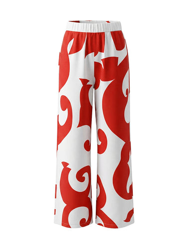 Hoch taillierte, lockere, kontrastfarbene Taschen, bedruckte Split-Joint-Hose