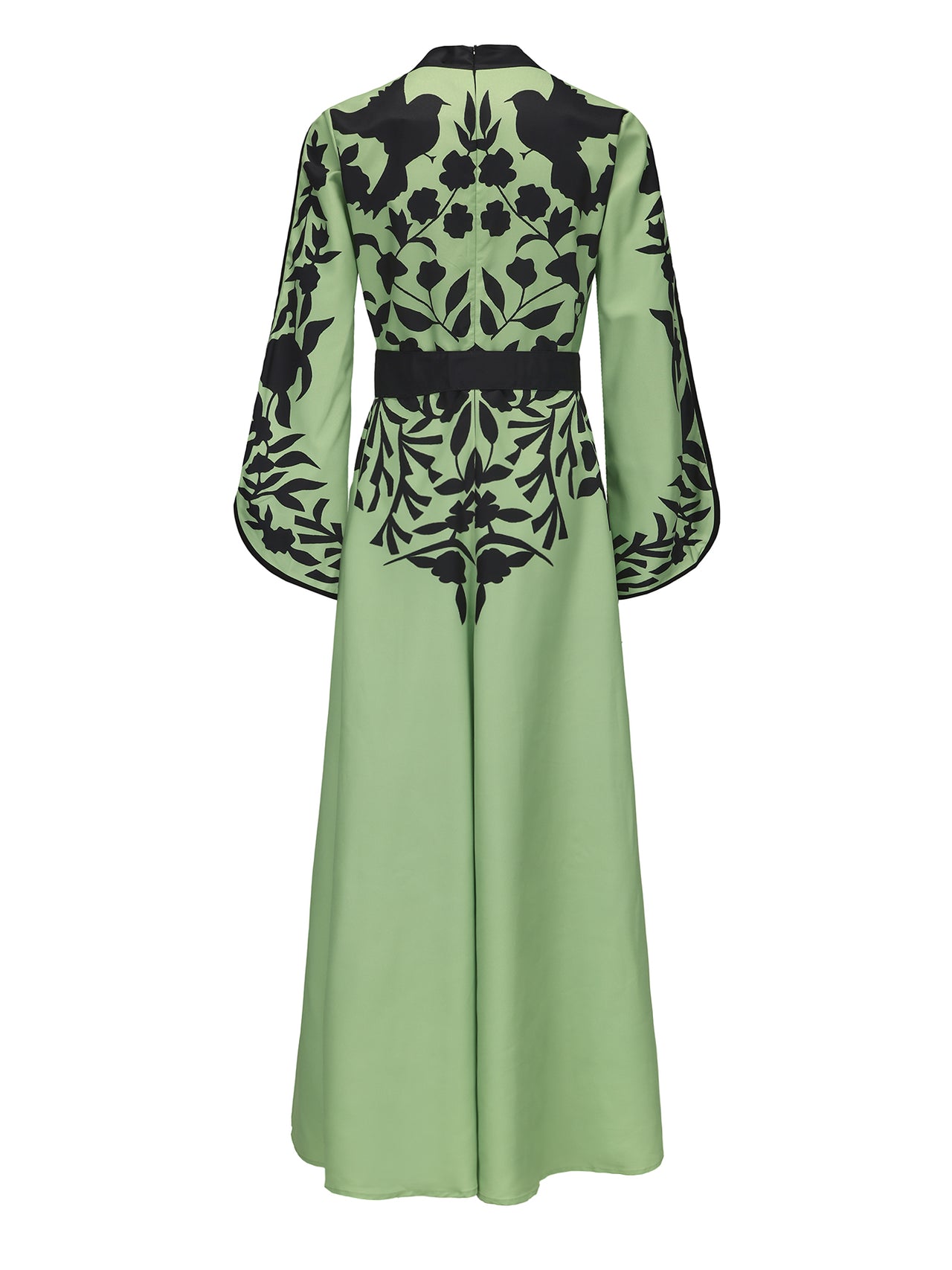 Long Sleeves V-Neck Waist Tied A-Line Midi Dress main image 1