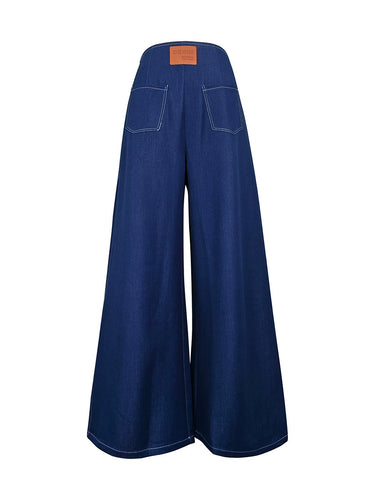 High Waisted Loose Elasticity Pockets Solid Color Zipper Jean Pants Bottoms