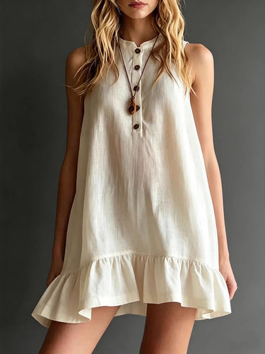 Plus Size Linen Buttoned Mini Dress Uoozee official Plus Size Linen Buttoned Mini Dress Uoozee official