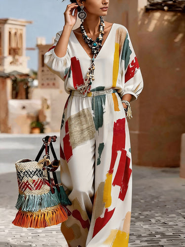 Pantalones con bolsillos plisados ​​y elasticidad de color en contraste de pierna ancha de talle alto