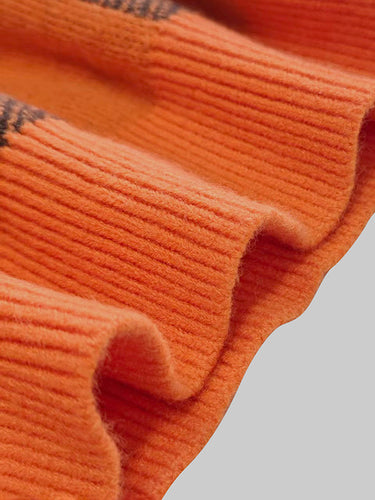 Long Sleeves Contrast Color Plaid Mock Neck Sweater Tops