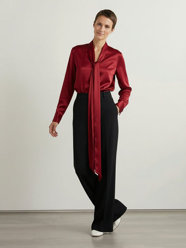 1733864 Long Sleeves Loose Solid Color Streamer V-Neck Blouses&Shirts Tops