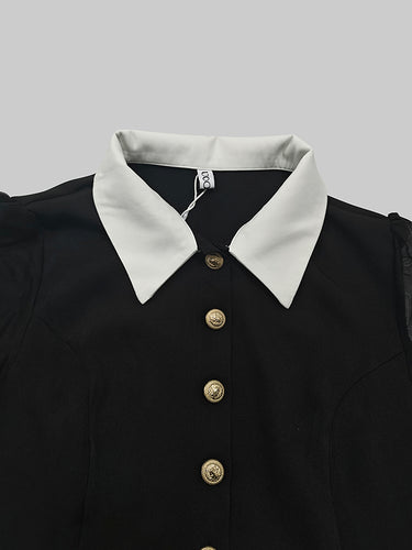 1654545 Long Sleeves Buttoned See-Through Solid Color Split-Side Lapel Maxi Dresses Shirt Dress