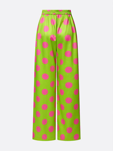 1769332 Loose Wide Leg Buttoned Pockets Polka-Dot Pants Trousers