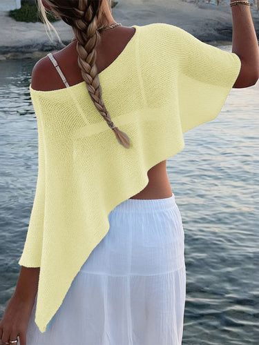 1747136 Irregularity Loose See-Through Solid Color One-Shoulder Cape