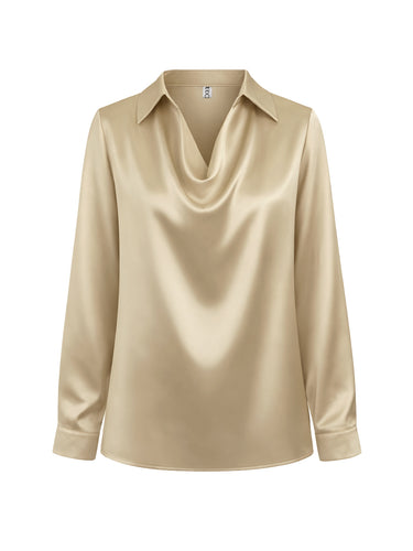 1748403 Long Sleeves Loose Solid Color Heaps Collar Blouses&Shirts Tops