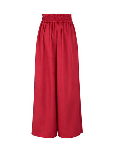 Elastische taille, hoge taille, grote zoom, geplooide zakken, effen kleur, ritssluiting, wijde pijpen