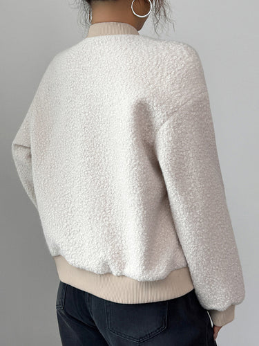 1725220 Long Sleeves Buttoned Elasticity Pockets Solid Color Collarless Jackets&Coats