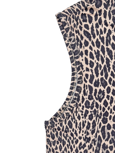 Hoog getailleerde losse contrasterende kleur luipaard geplooide zakken Split-joint ritssluiting Enkelbandjes met capuchon Jumpsuits