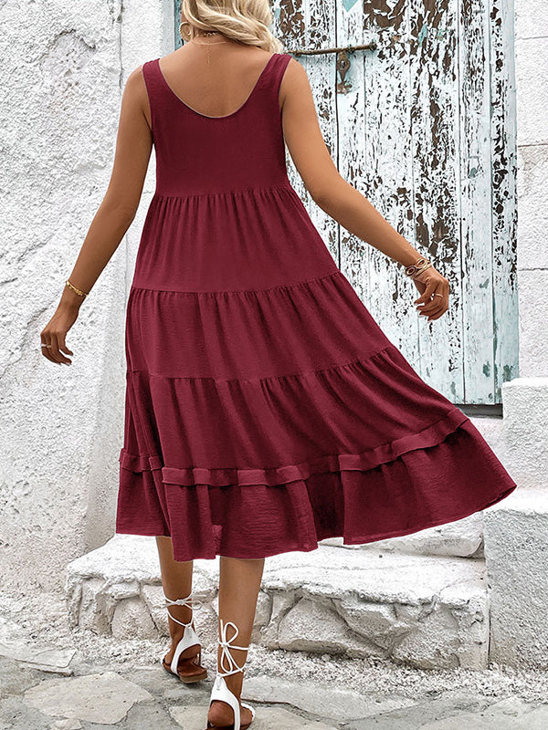 Round Neck Sleeveless Tiered Midi Dress