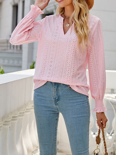 Maniche lunghe elasticità sciolta top-shirt topi con scollo a V cavo