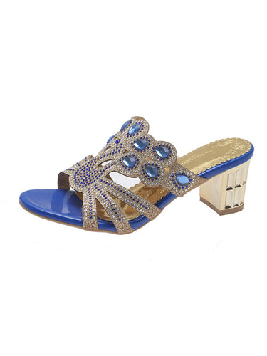 1775810 Square Heel Open Toe Rhinestone Pumps
