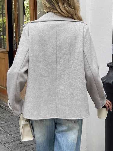 1719269 Long Sleeves Loose Buttoned Double-Breasted Solid Color Lapel Blazer Outerwear