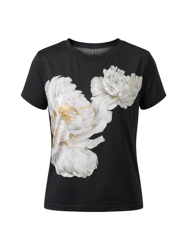T-shirts met korte mouwen, contrasterende kleuren en bloemenprint, T-shirts met ronde hals