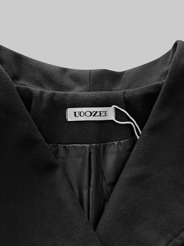 A-Line Long Sleeves Buttoned Pockets Solid Color Zipper Lapel Woolen Coat