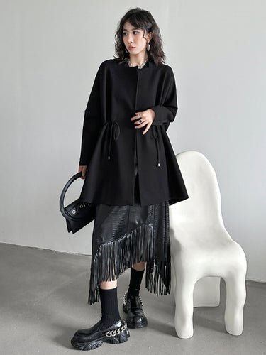 1719670 A-Line Irregularity Asymmetric Buttoned Crocodile Texture Solid Color Tasseled Skirts Bottoms