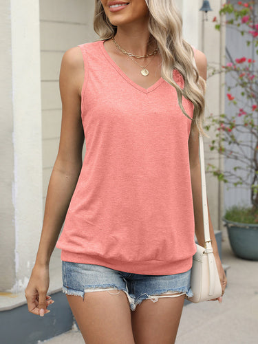 1748558 Loose Sleeveless Solid Color V-Neck Tank Top