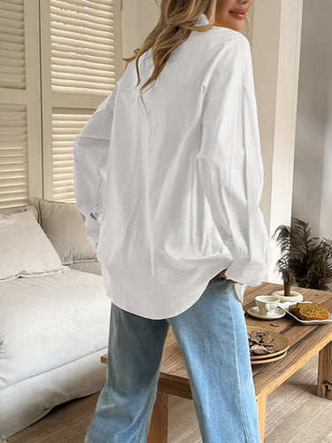 1730721 Long Sleeves Loose Buttoned Solid Color Lapel Blouses&Shirts Tops