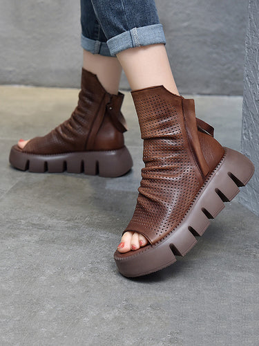 1133242 High-Top Open Toe Mesh Zipper Platform Shoes Sandals