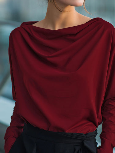 Long Sleeves Loose Solid Color Heaps Collar Blouses&Shirts Tops