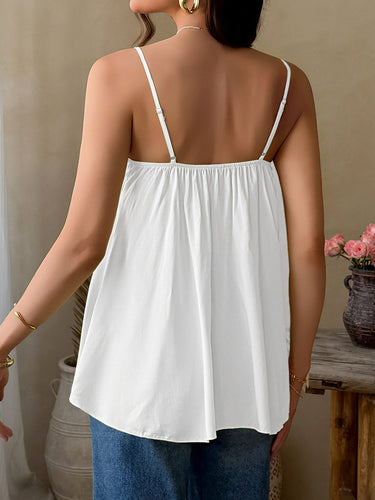 1772983 Losse mouwloze jacquard geplooide effen tanktop met spaghettihals