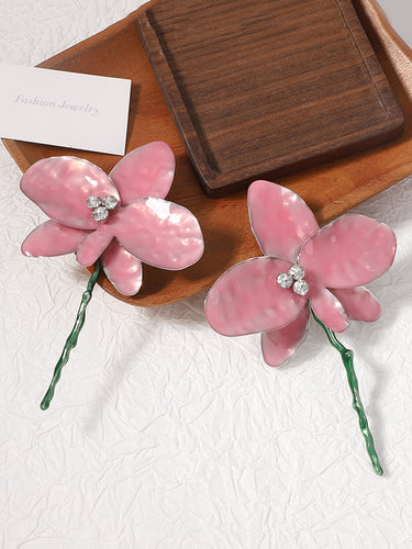 1715037 Flower Shape Rhinestone Shiny Earrings Accessories