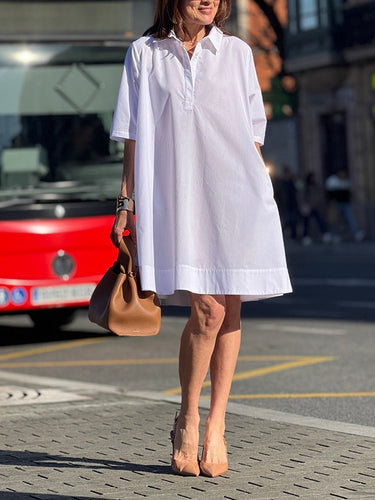 mini dress shirt The Tobie Button-Front Pleated Shirt Dress: Mini E
