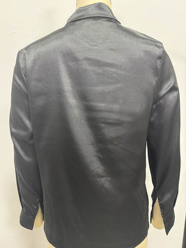 1728951 Long Sleeves Loose Solid Color Split-Joint Streamer Scarf Collar Blouses&Shirts Tops