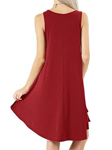 1511273 Loose Pockets Sleeveless Solid Color Spaghetti-Neck Mini Dresses