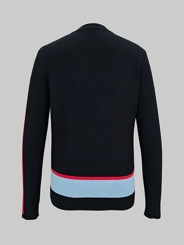 Irregularity Long Sleeves Abstract Printed Asymmetric Contrast Color Ribs Split-Joint Round-Neck Sweater Tops