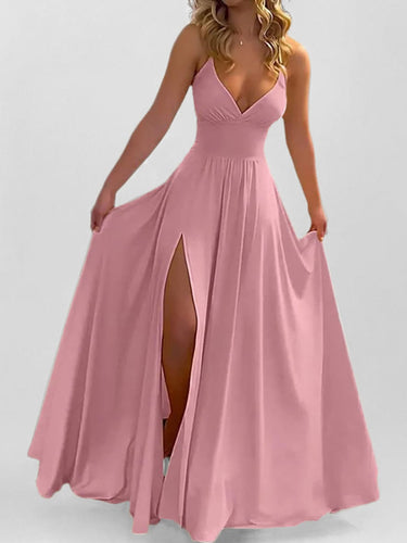 bodycon maxi dress with split Pleated Spaghetti Strap Bodycon Maxi Dress – Uoozee official