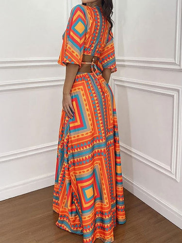 A-Line Cropped Contrast Color Knot Printed Split-Joint Deep V-Neck Max Uoozee official A-Line Cropped Contrast Color Knot Printed Split-Joint Deep V-Neck Max Uoozee official
