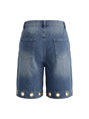 Cintura alta perna larga abotoada bolsos ocos cor sólida split-joint calças jeans bottoms shorts bottoms