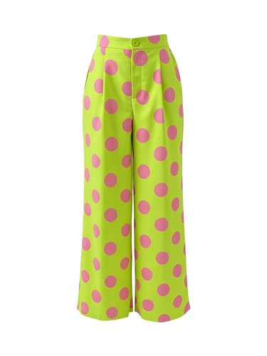 Loose Wide Leg Buttoned Pockets Polka-Dot Pants Trousers