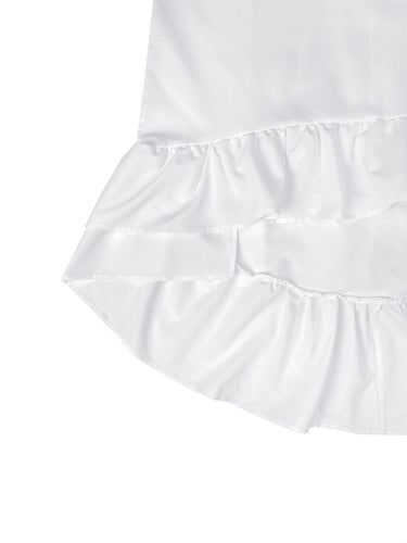 Minivestidos soltos plissados ​​com babados de cor sólida com decote em V profundo