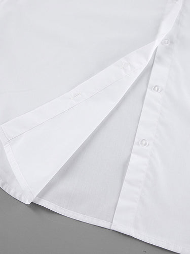 1751881 Flared Sleeves Long Sleeves Buttoned Pleated Solid Color Split-Joint Lapel Blouses&Shirts Tops