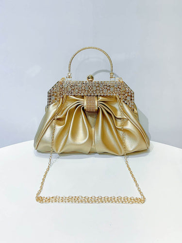 1739756 Chains Pleated Rhine Stones Split-Joint Evening Bags & Clutches Handbags